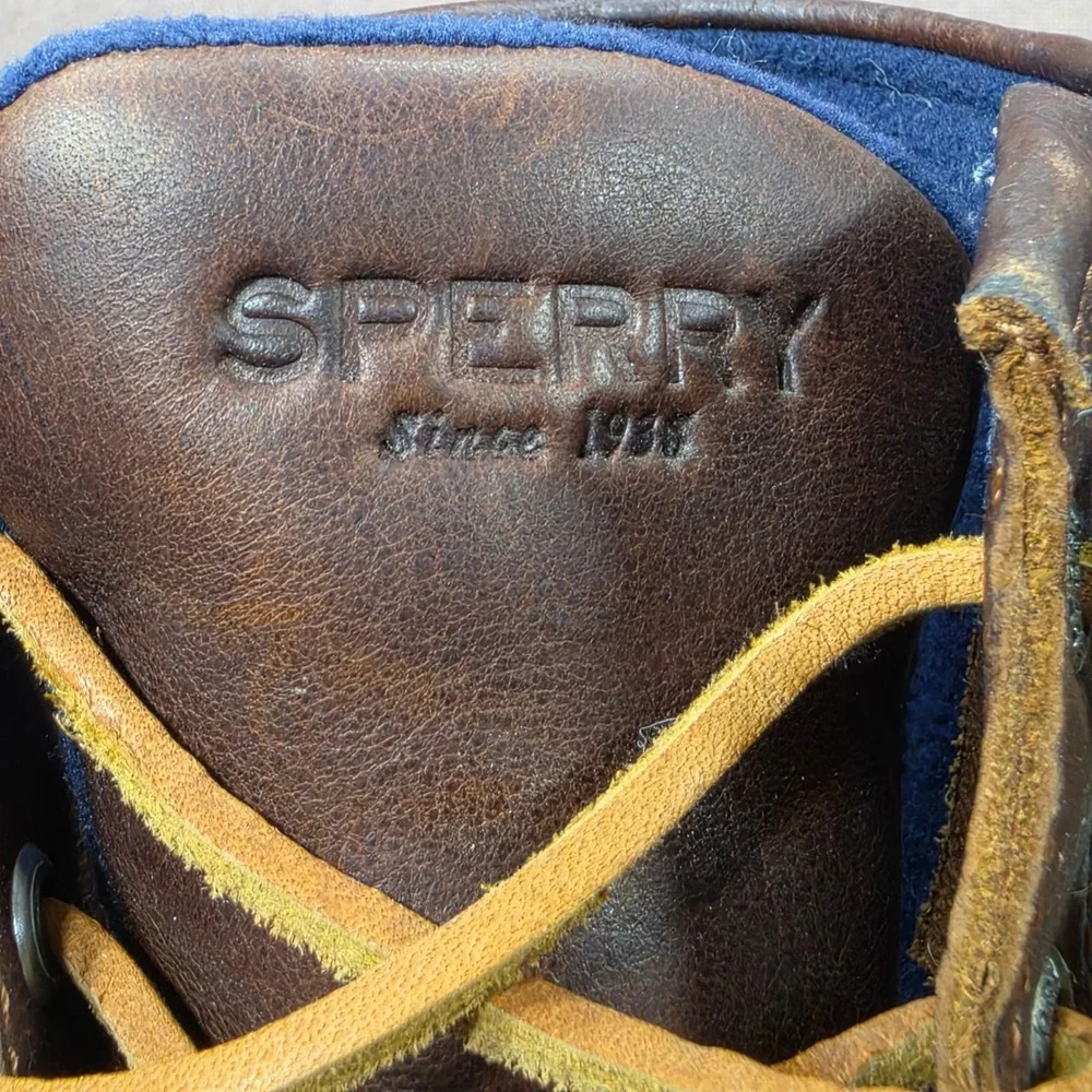Sperry Saltwater Duck Boots Womens 6 Navy Brown Excellent STS91175 Leather Zip